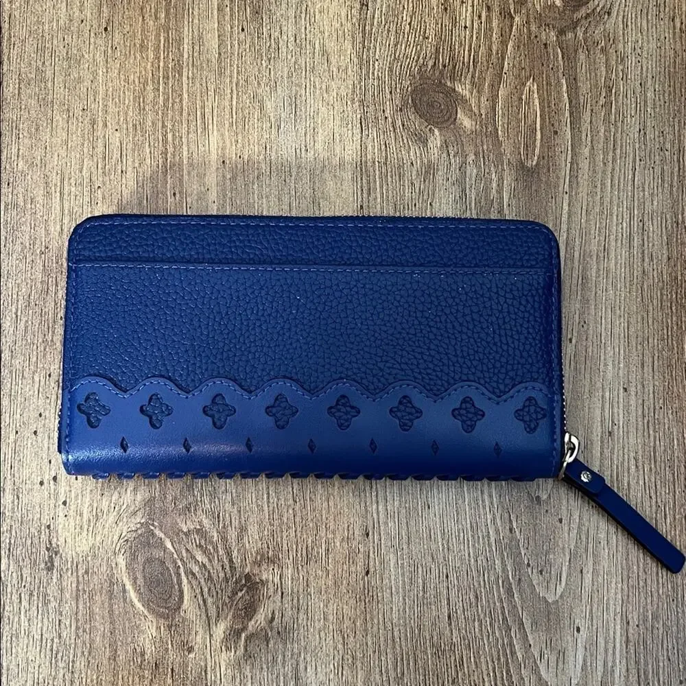 Kate Spade Neda Market Street Accordion Wallet in Blue Pebble Leather
